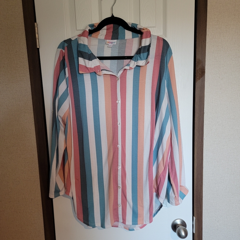 LULAROE Valentina pink and light pastel colors vertical stripes